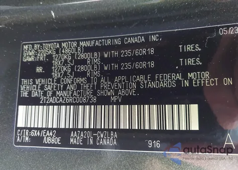 2024 Lexus Nx 250 из США, поврежденный, VIN 2T2ADCAZ6RC008738